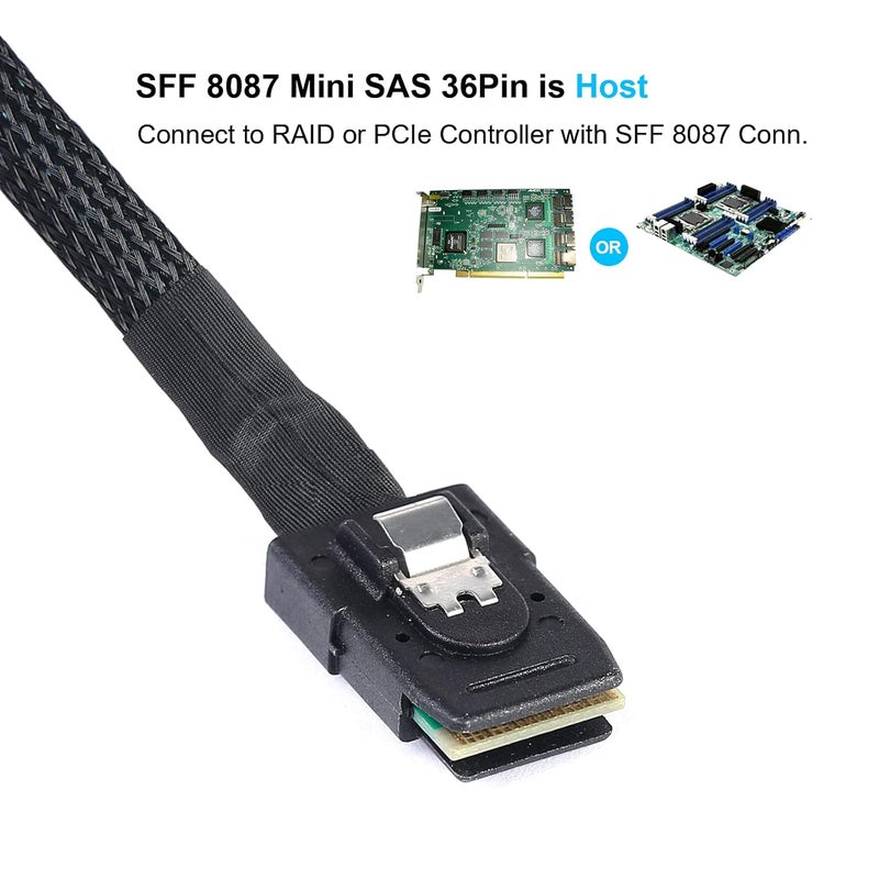 ADCAUDX كابل 2Pack Mini-SAS إلى SATA: 1M SFF-8087 إلى SATA بزاوية 90 درجة كابل تفريغ أمامي، وحدة تحكم SFF 8087 SAS إلى القرص الصلب (3.3 قدم) - Image 2